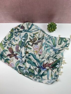 Green White Pink Blue Floral Tassel Fringe Scarf Rectangle Women